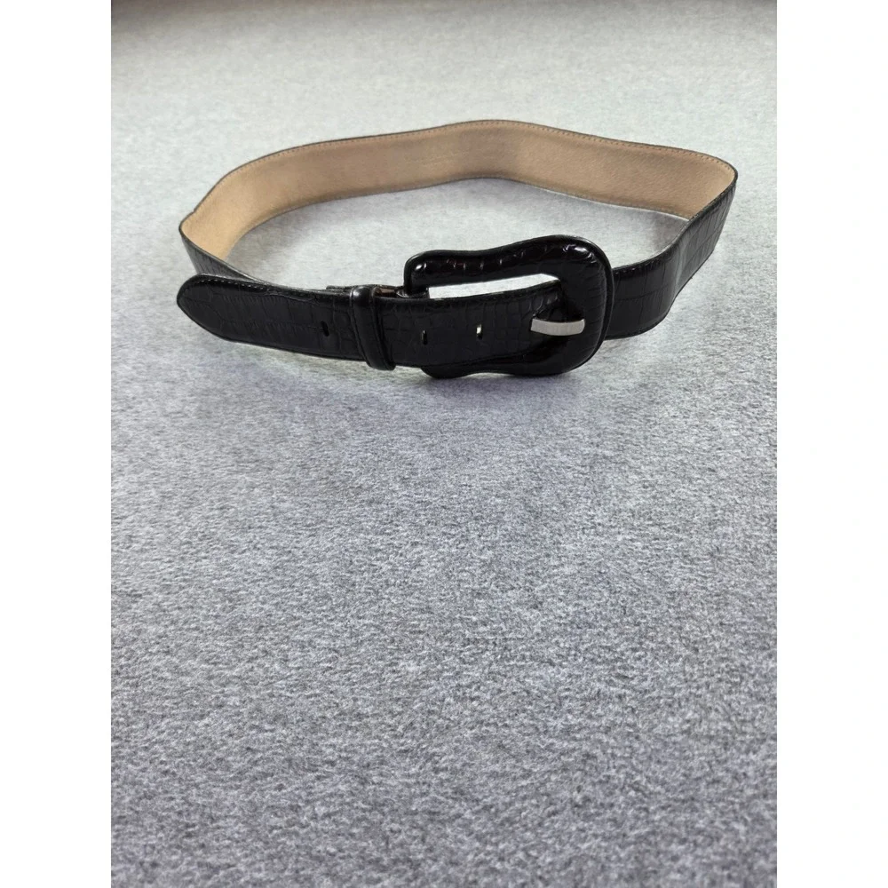 Lake Shore Drive Womens Croc Embossed Leather Belt ML Black Classic